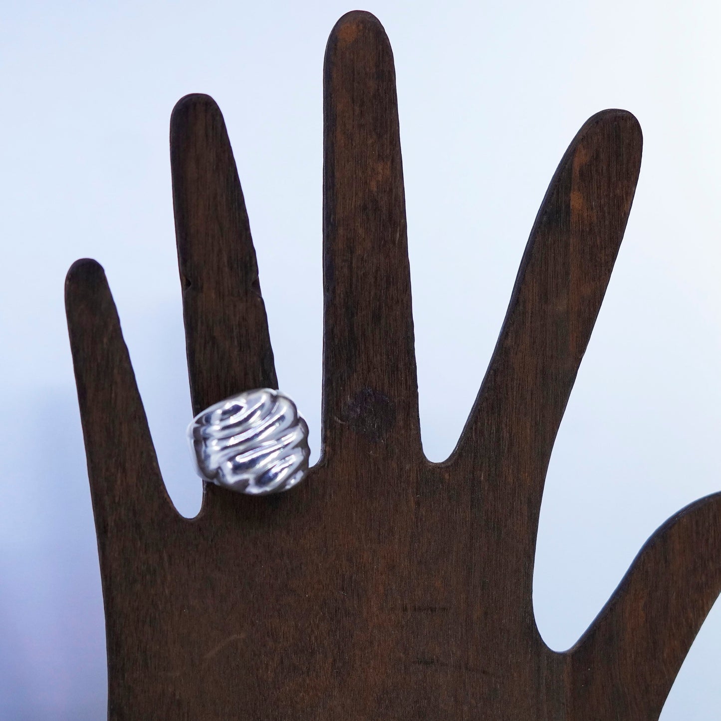 Size 5.5, vintage Sterling 925 silver handmade ring, modern ribbed band