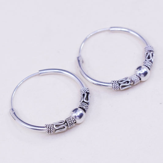 1”, Vintage sterling 925 silver loop handmade earrings, bali wired hoops