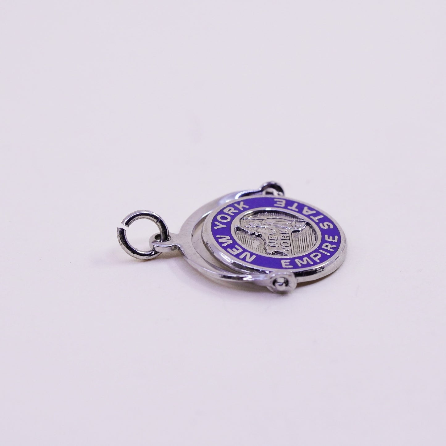 vtg Sterling 925 silver handmade pendant New York Empire State spinner charm
