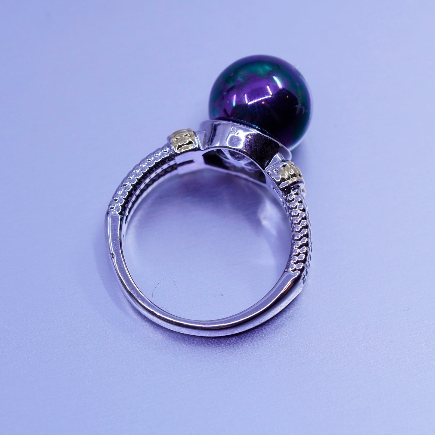 Size 6.25, vintage Sterling 925 silver statement ring with faux pearl