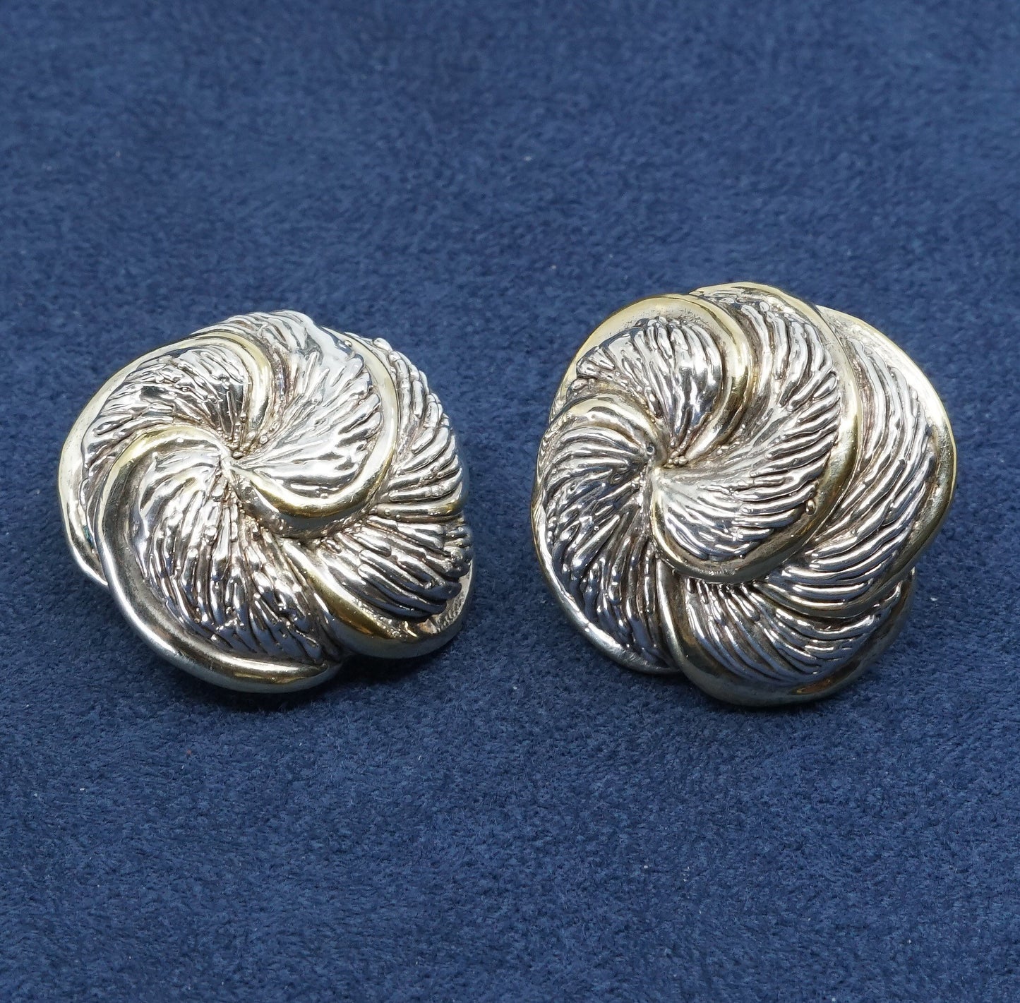vtg OS 925 Large lightweight stud two tone Sterling silver handmade earrings