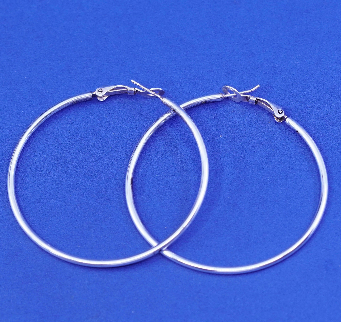 1.75”, vintage Sterling silver handmade earrings, huge 925 hoops, huggie