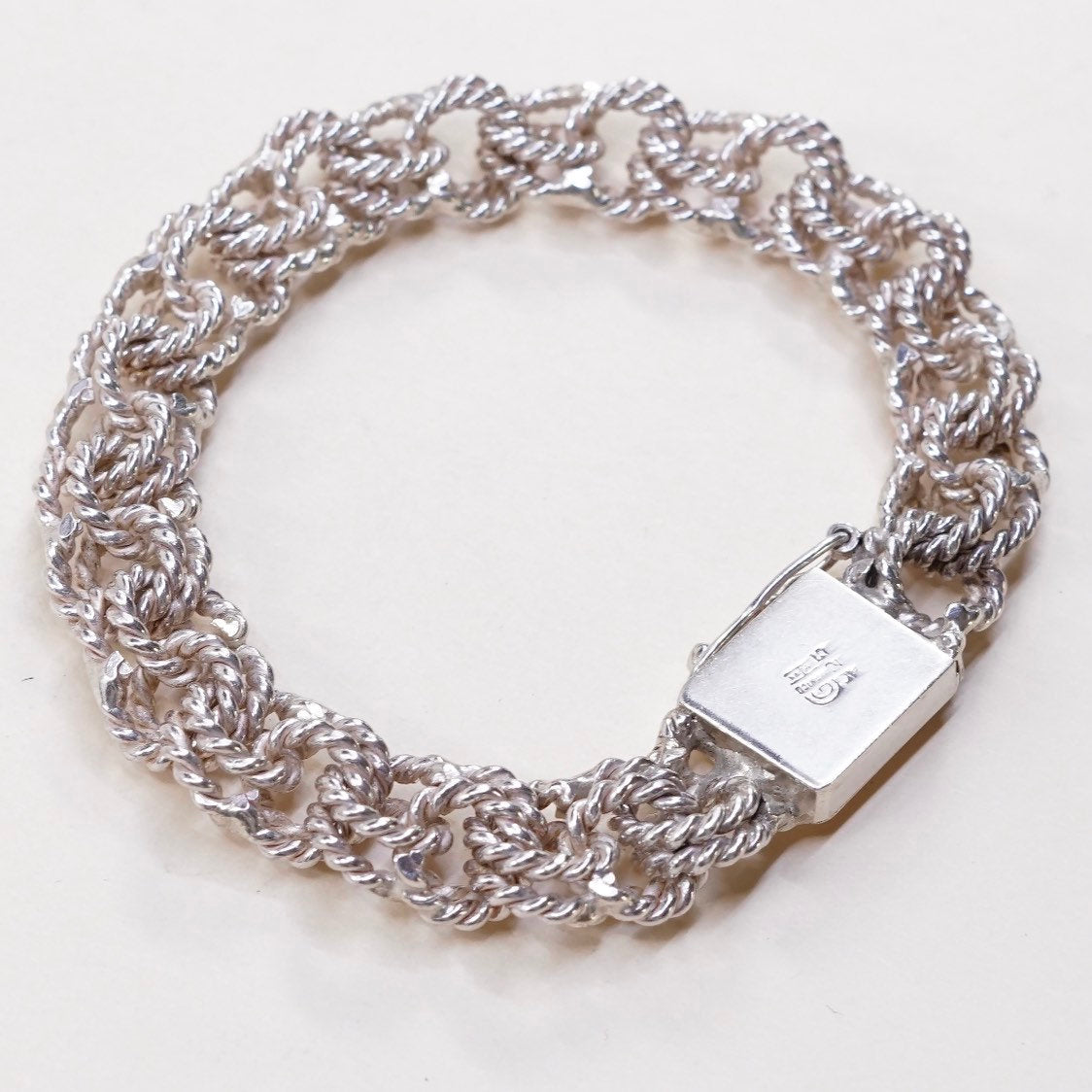 7", 13mm, VTG sterling silver cable double curb bracelet, mexico 925 silver chain