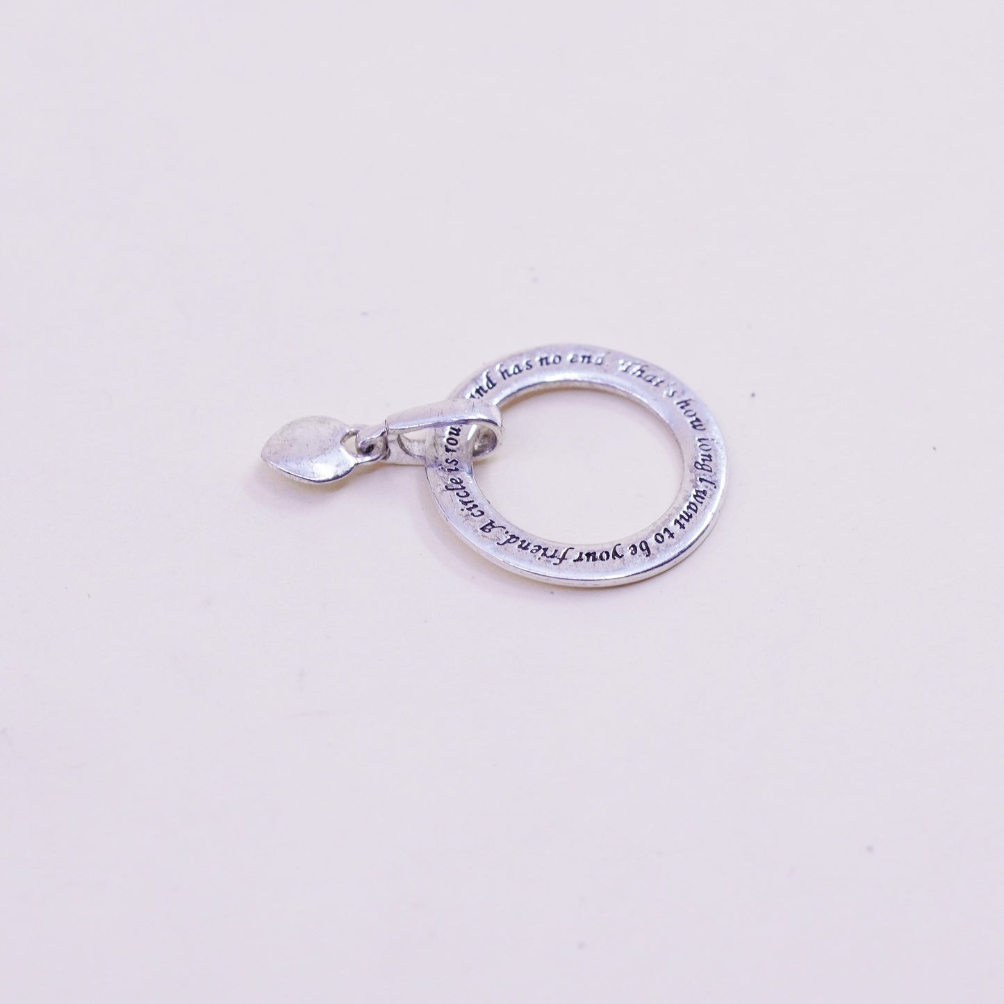 Sterling silver inspirational quote pendant, 925 circle with “a circle is round
