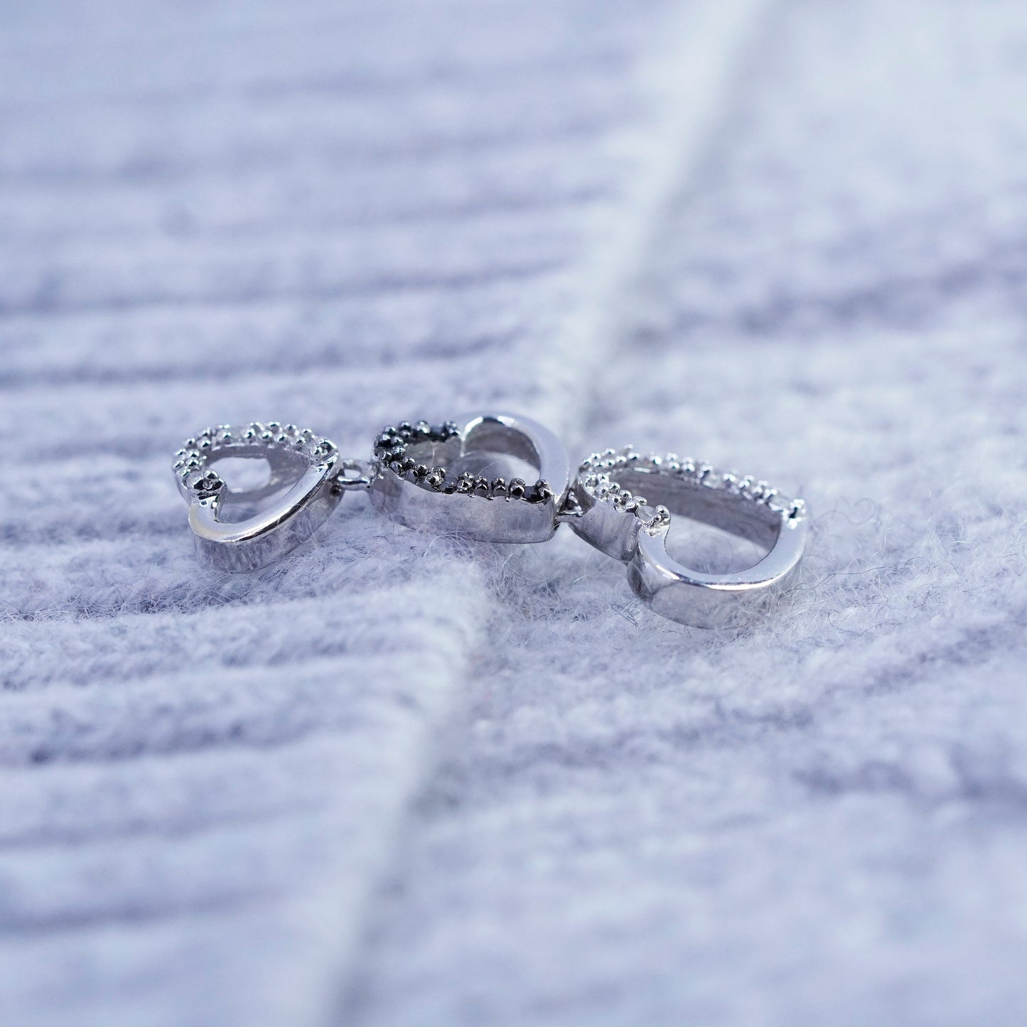 antique sterling 925 silver hearts pendant with diamond