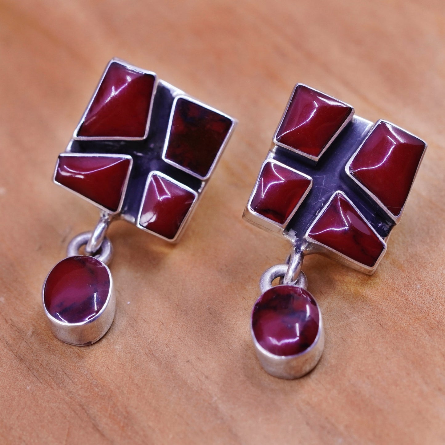 Vintage Sterling 925 silver handmade earrings with red jasper dangles