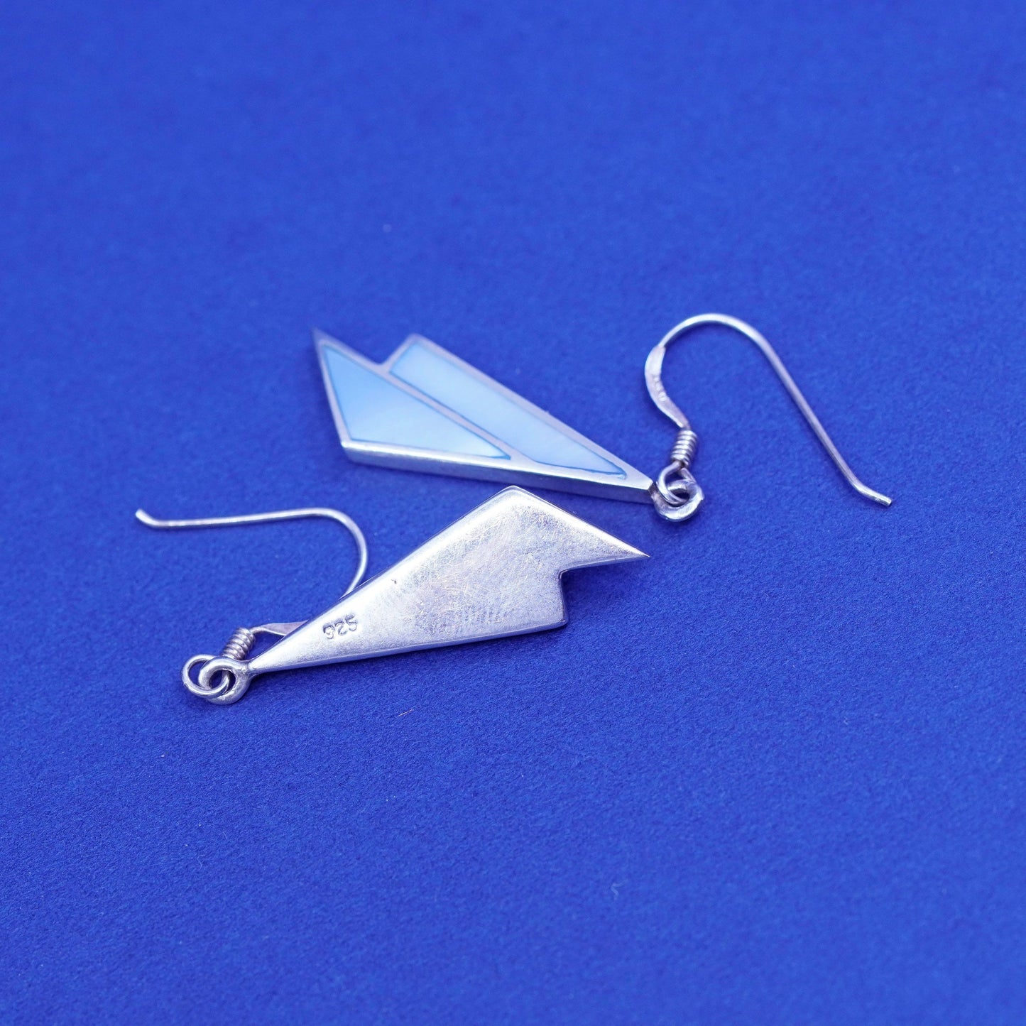 Vintage Sterling silver handmade earrings, 925 drops with blue mother of pearl