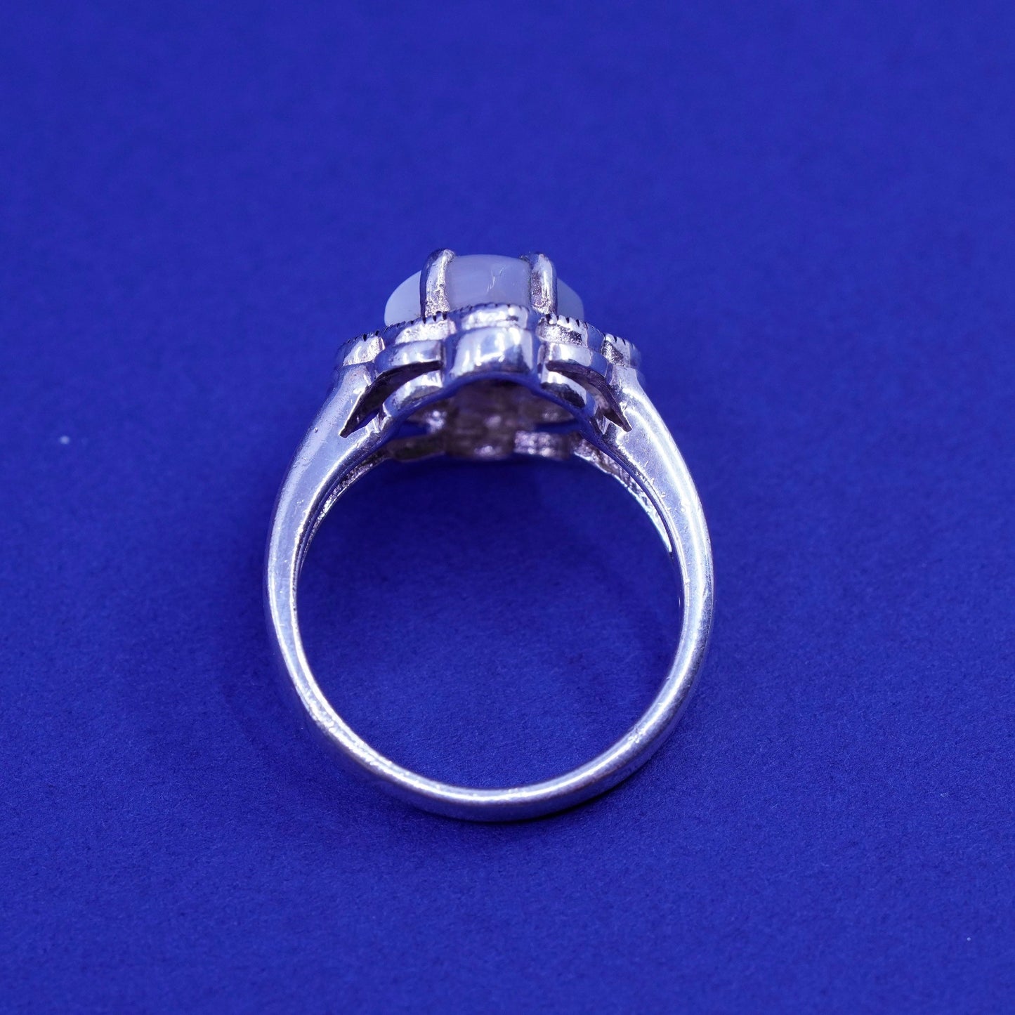Size 8.25, Sterling 925 silver handmade ring with moonstone and marcasite