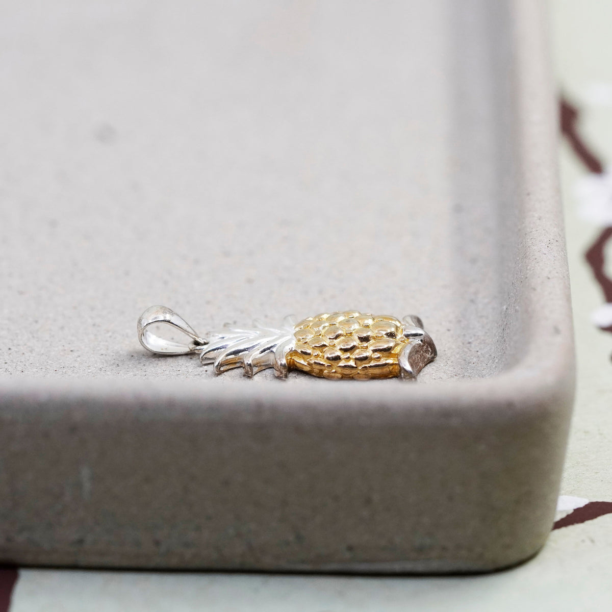 Vintage two tone Solvar handmade Sterling 925 silver pineapple pendant