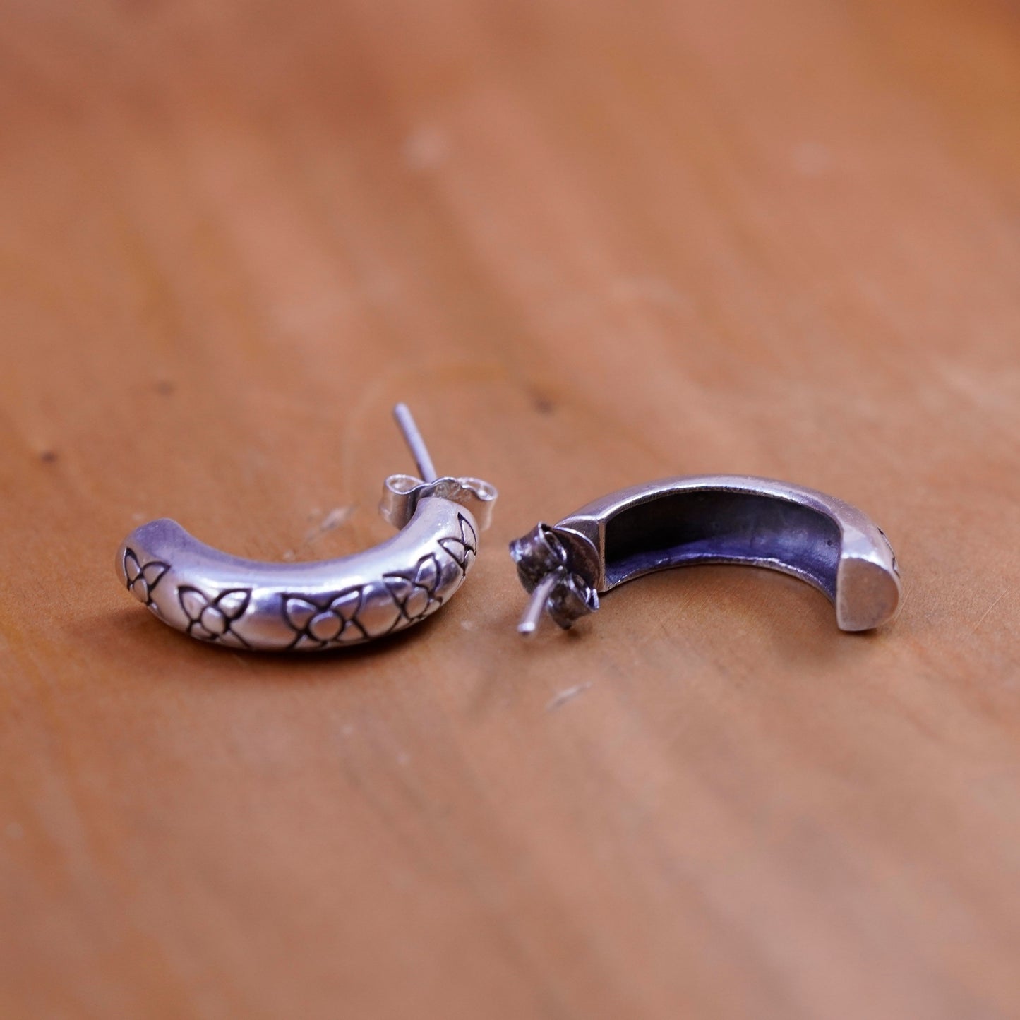 0.75”, Sterling silver handmade earrings, textured 925 huggie studs