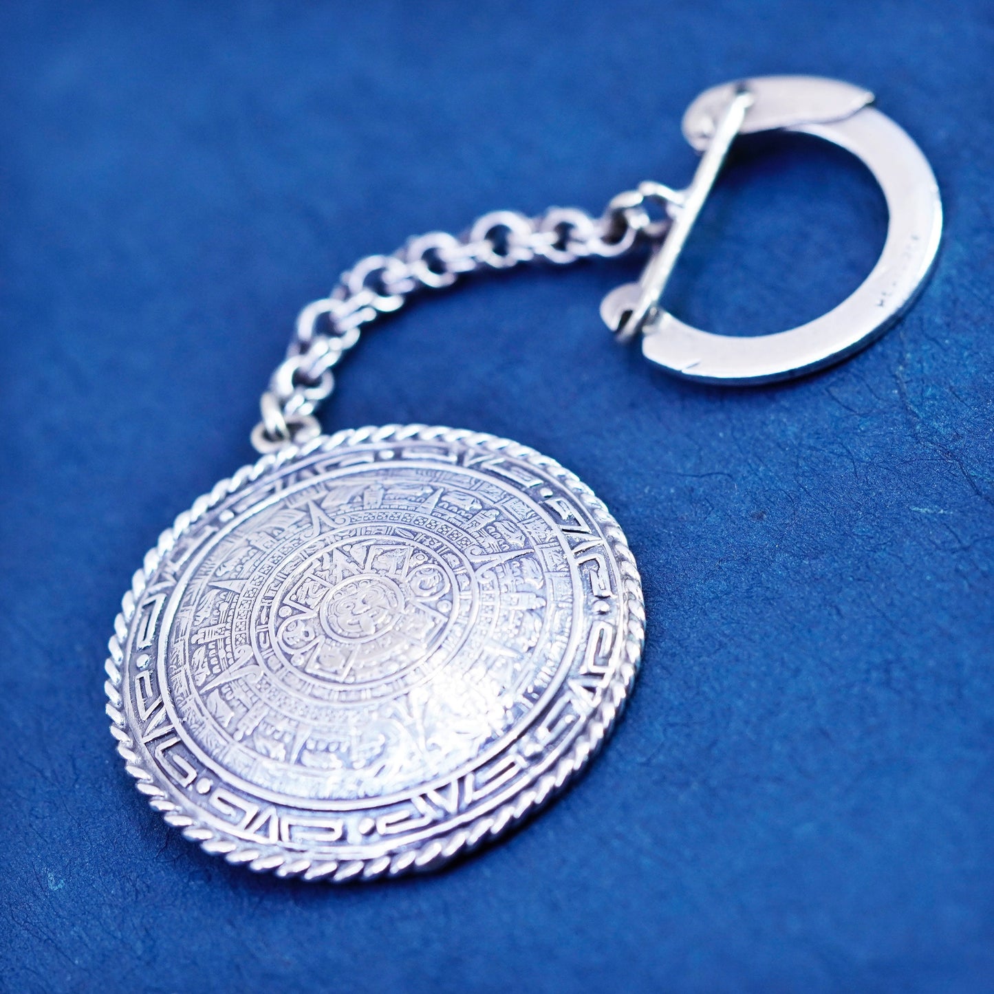 Native American sterling silver key chain 925 tag and Mayan calendar
