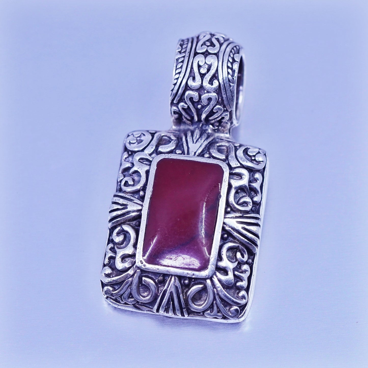 antique sterling 925 silver handmade charm pendant with red jasper