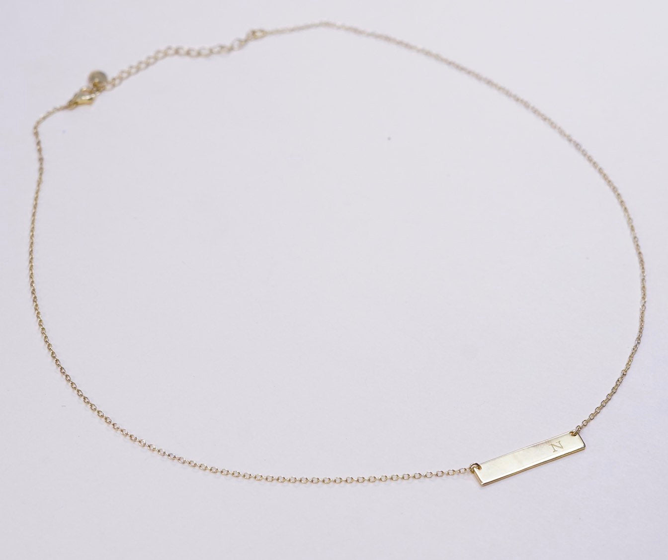 16+2", 1mm, vtg Vermeil gold sterling 925 silver chain w/ bar initial N pendant