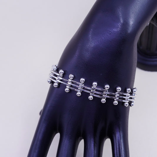 7.5”, Vintage modern sterling silver tennis bracelet, 925 bold fancy chain