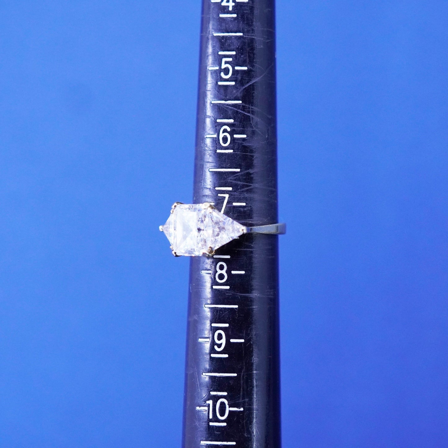 Size 7.25, Vintage Sterling silver vermeil gold over 925 ring with crystal