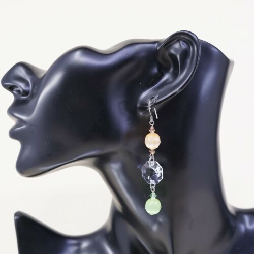 Vtg Sterling 925 silver Handmade earrings w/ Cushion Cut Crystal Dangles