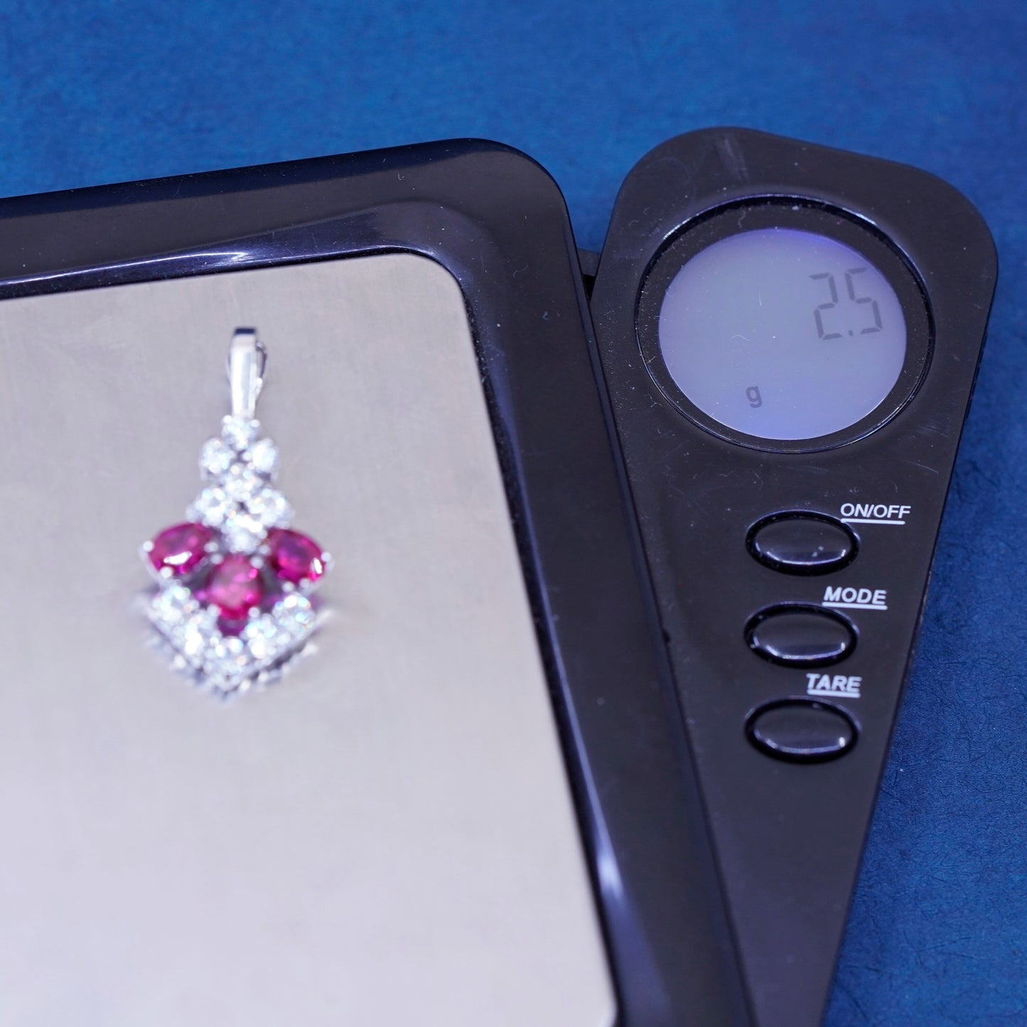 Vintage Sterling 925 silver handmade pendant with ruby and cz