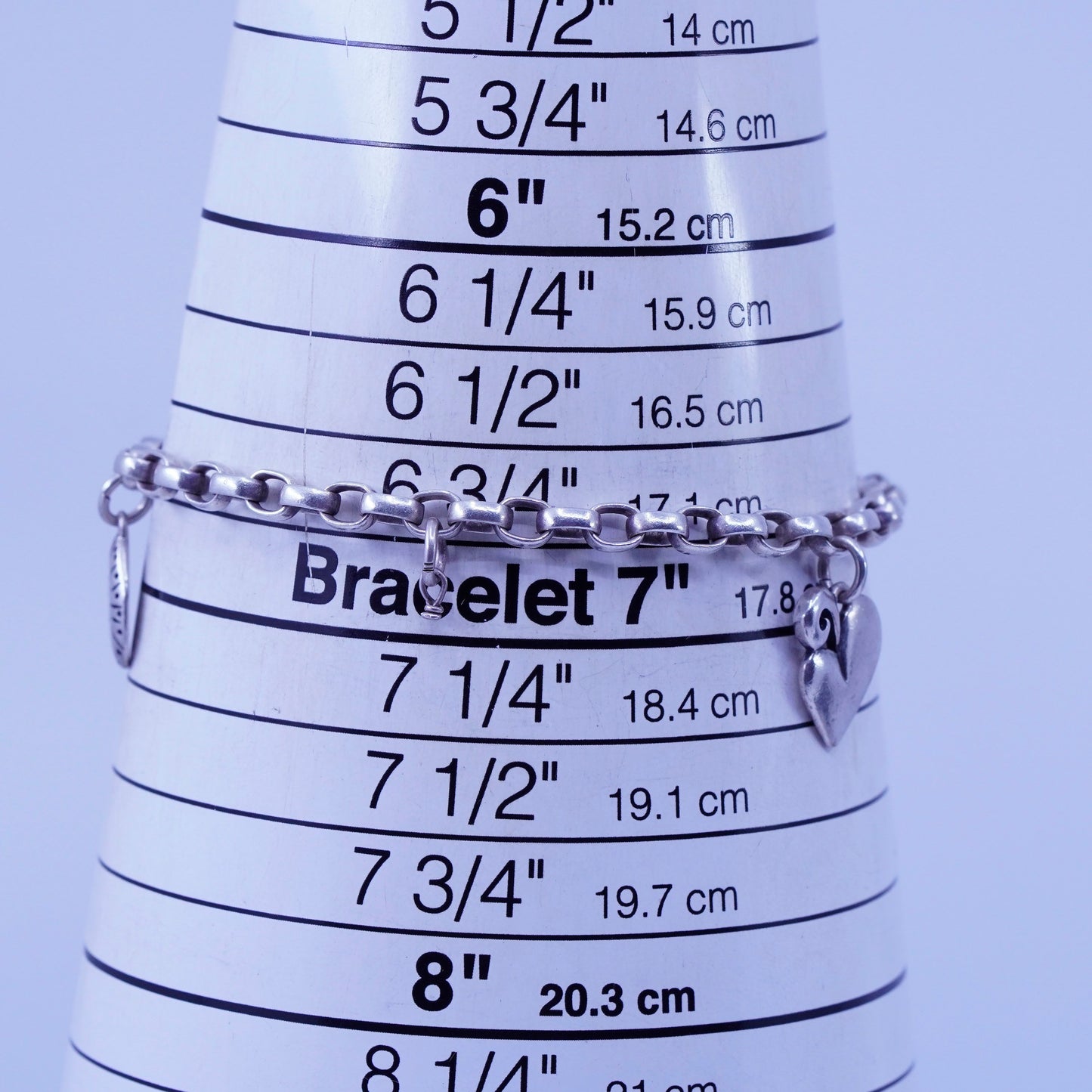 6.75”, AGAU Sterling silver bracelet, 925 bold circle chain heart pearl charms