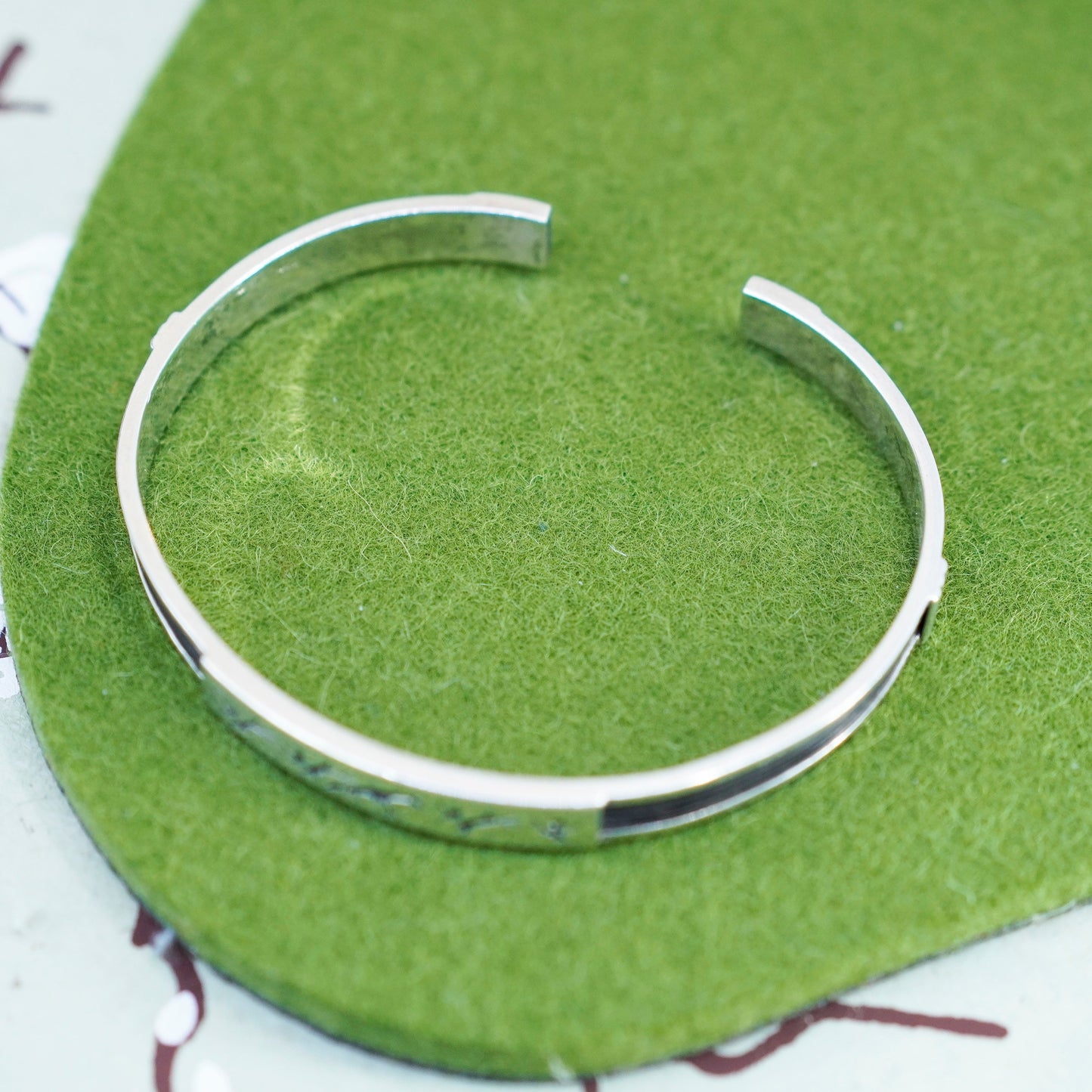 7.25”, vintage Sterling silver bracelet, modern minimalist 925 cuff w/ leather