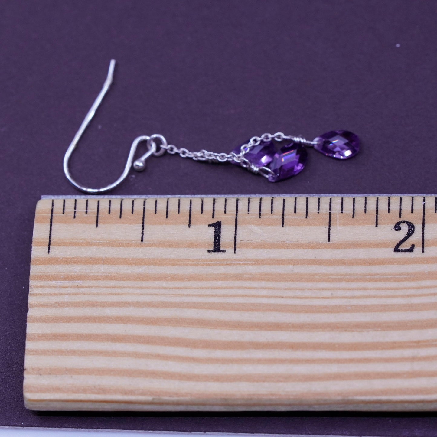 Vintage Sterling 925 silver handmade earrings with teardrop amethyst