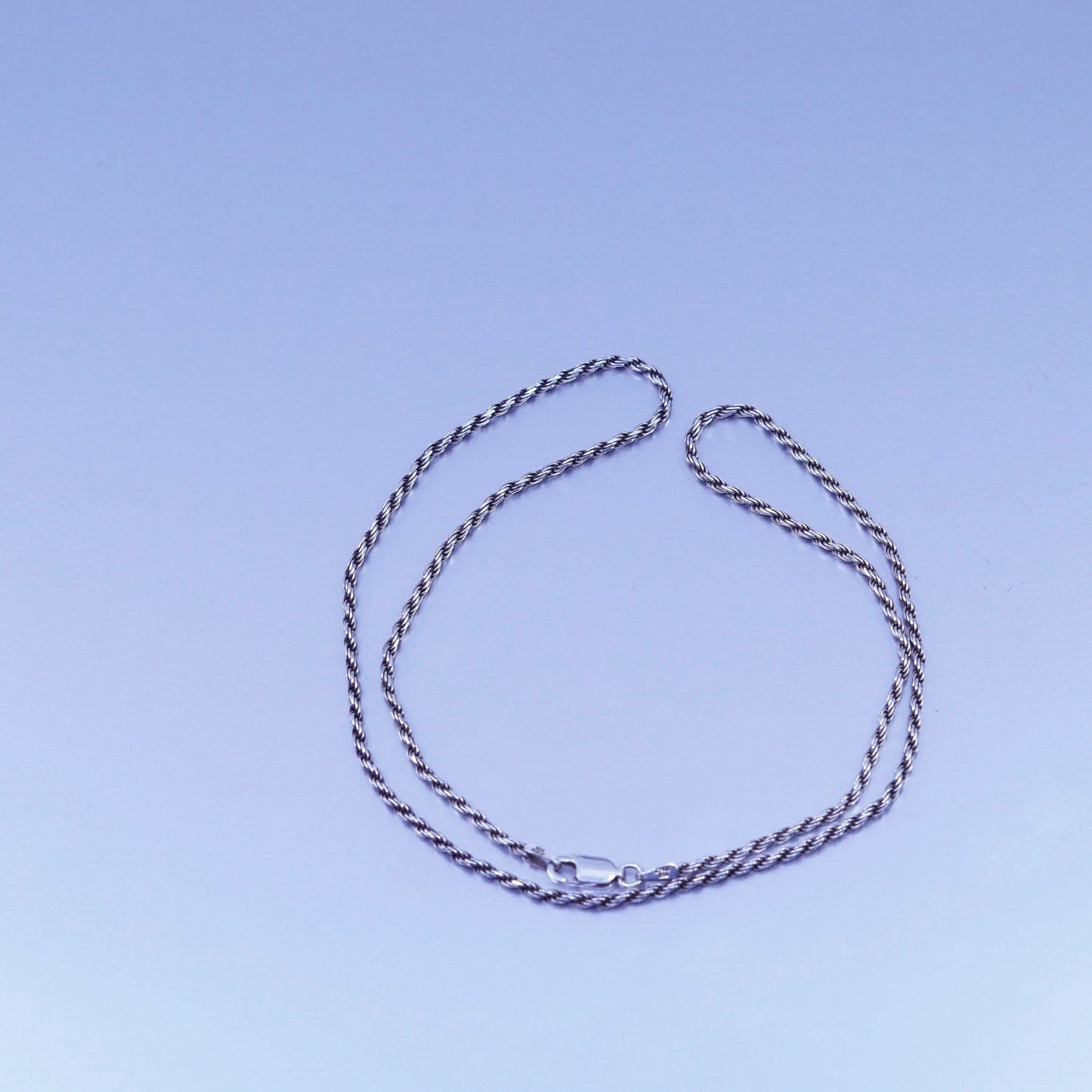 18” 1.6mm, vintage Italy Sterling 925 silver rope chain necklace