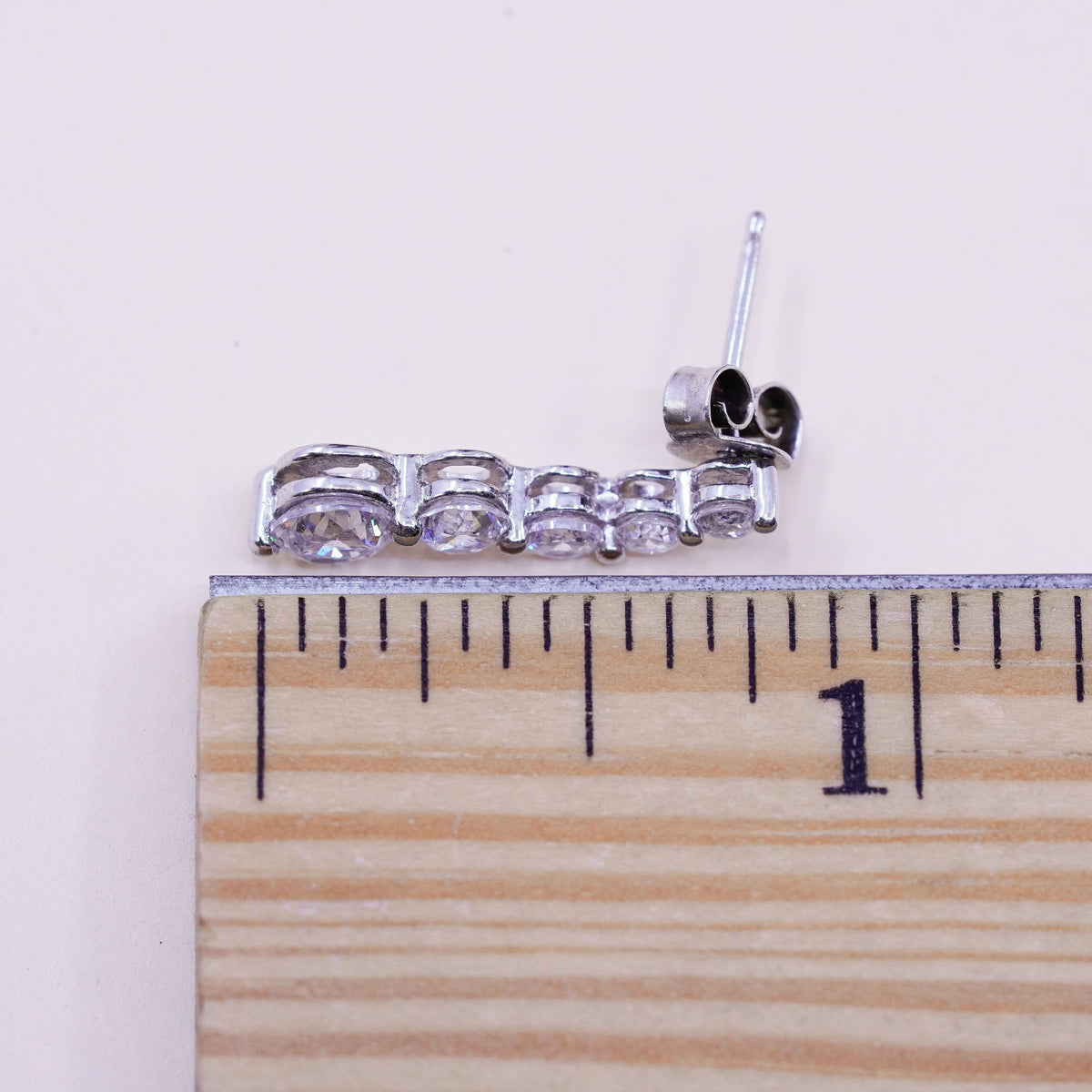 Vintage sterling silver wavy genuine cz studs, fashion minimalist earrings