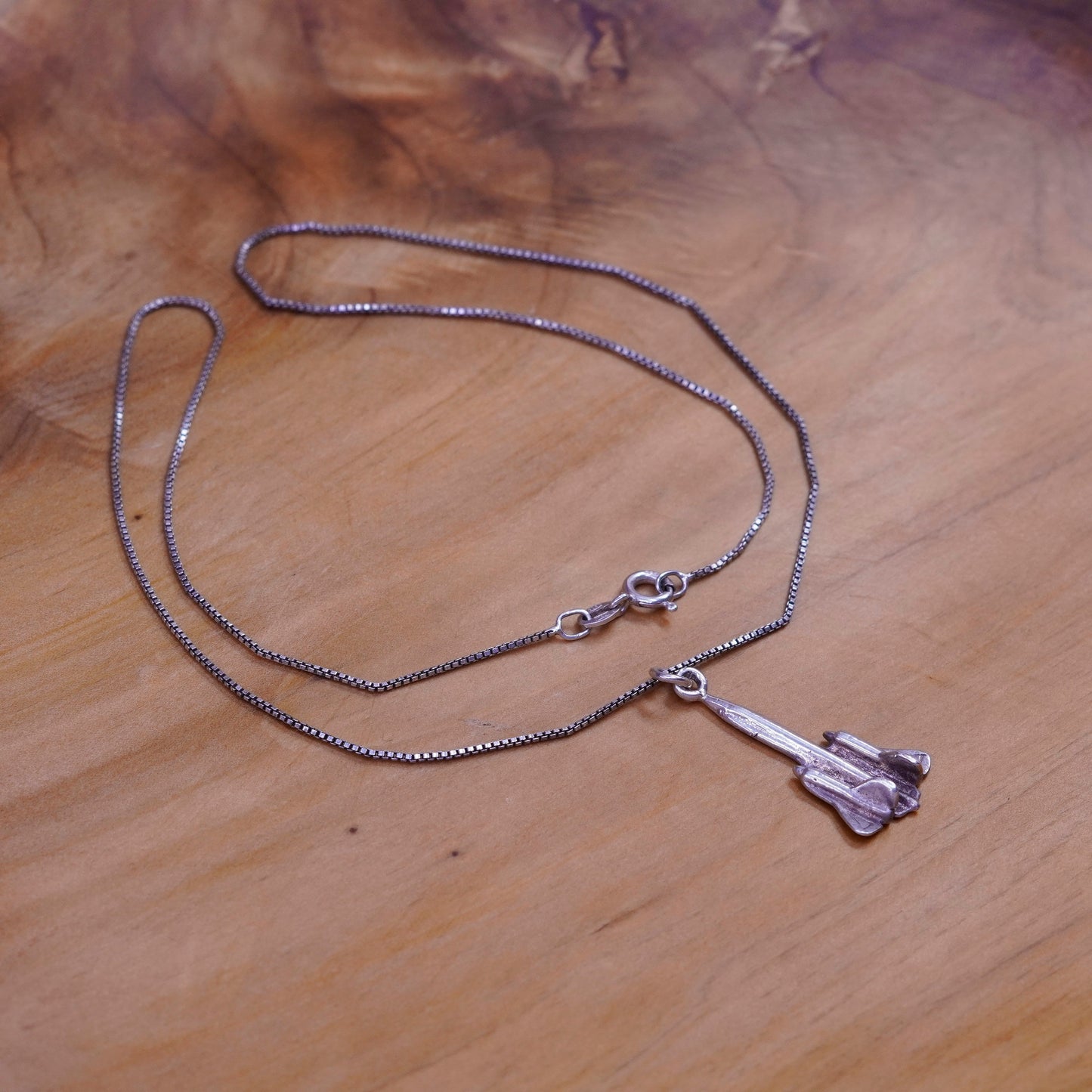 18”, Sterling silver handmade necklace, 925 box chain with airplane jet pendant