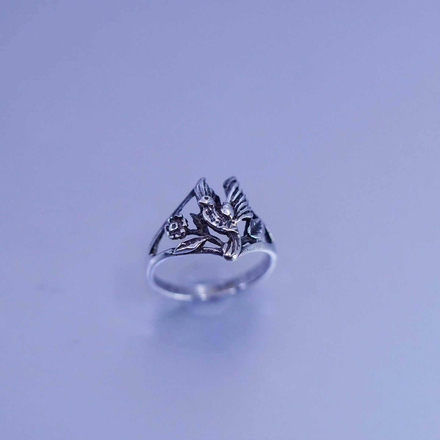 Size 7.5, southwestern Sterling 925 silver handmade ring, filigree bird band