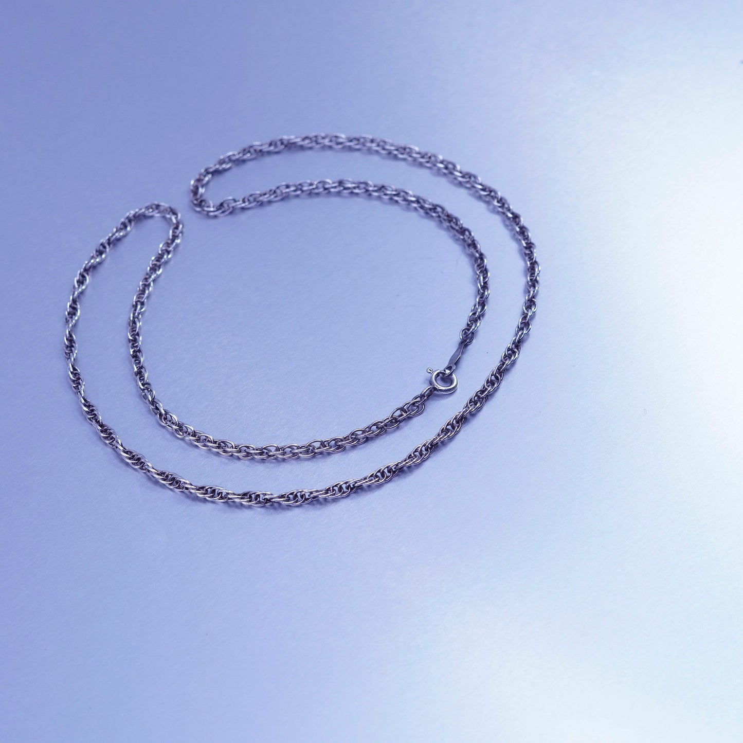 18” 2mm, vintage Italy Sterling 925 silver Singapore rope chain necklace