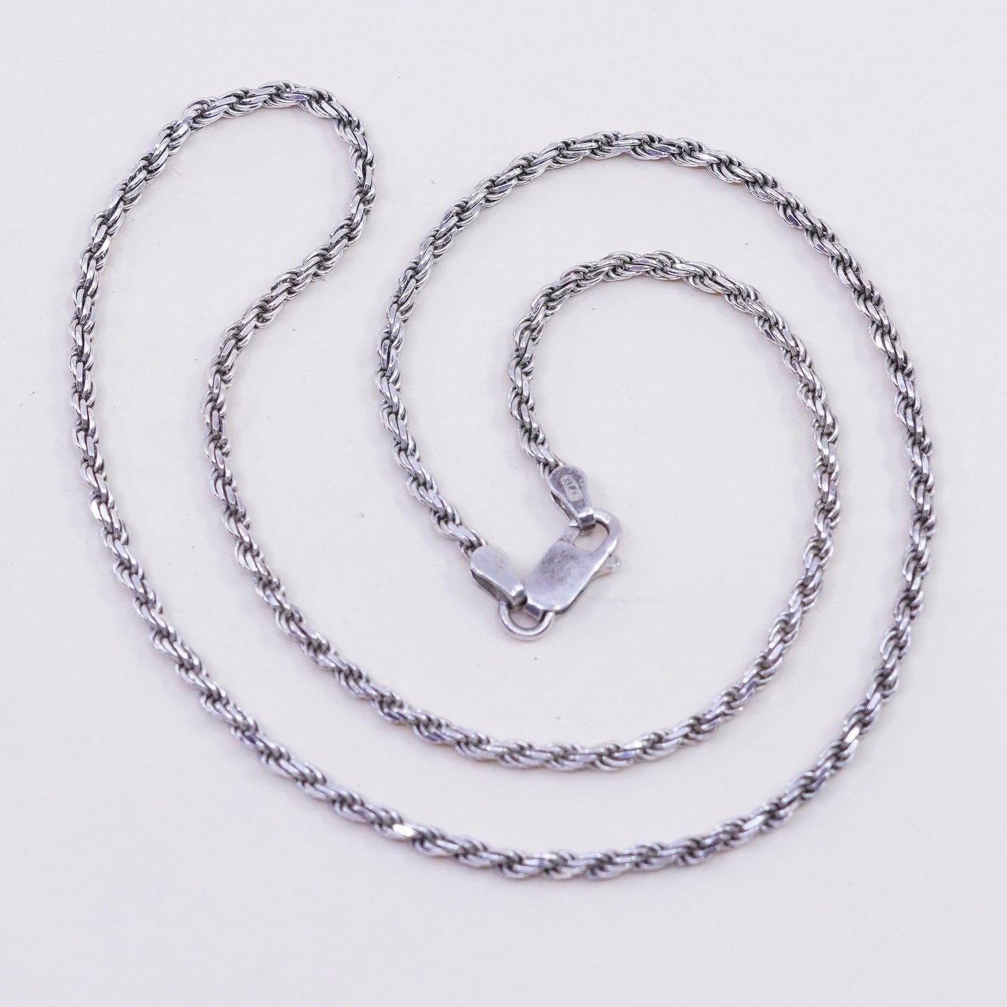 18” 2mm, vintage sterling silver necklace, 925 rope chain