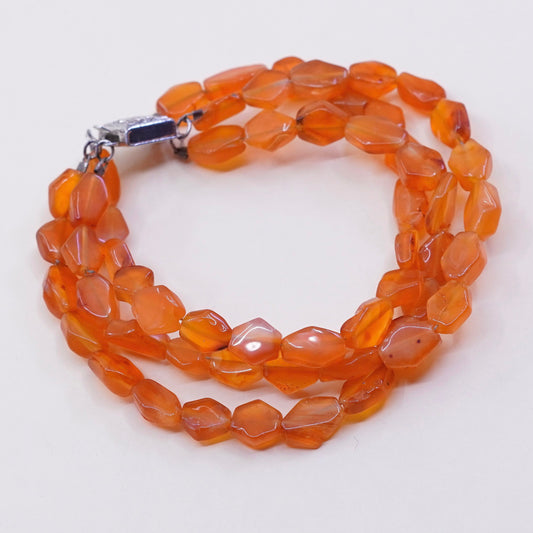 5.5”, handmade multi stands carnelian bracelet with sterling 925 silver clasp