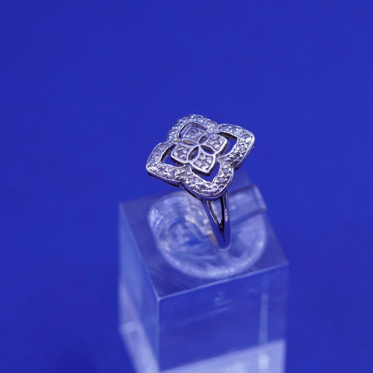 Size 6.25, vintage Sterling 925 silver handmade ring with genuine diamond