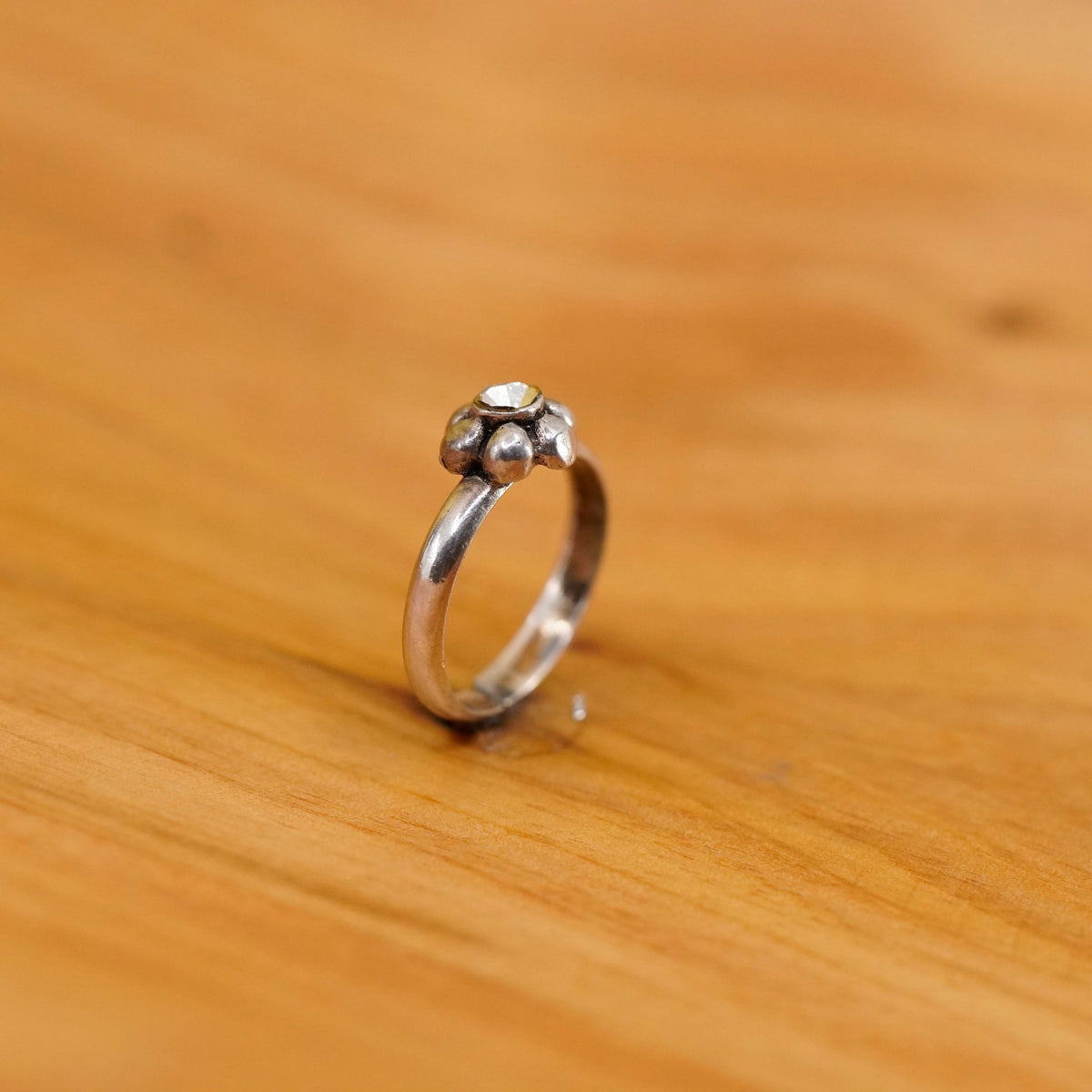 Size 2, vintage Sterling silver handmade pinky ring, 925 flower band, open end