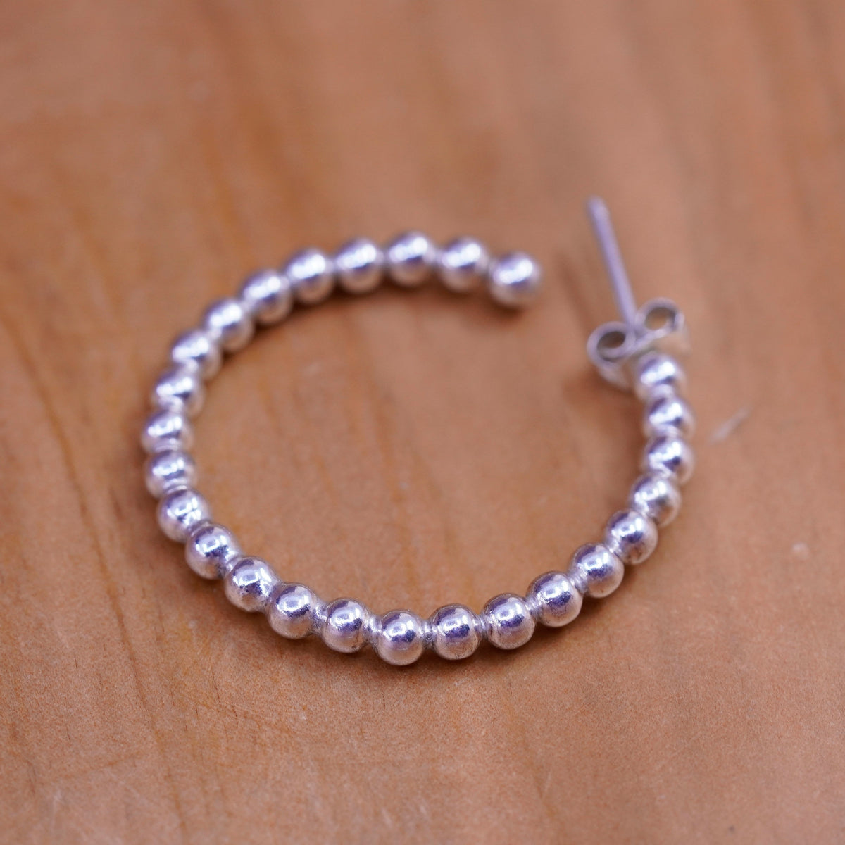 1”, vintage Sterling silver hoop earrings, 925 bead huggie