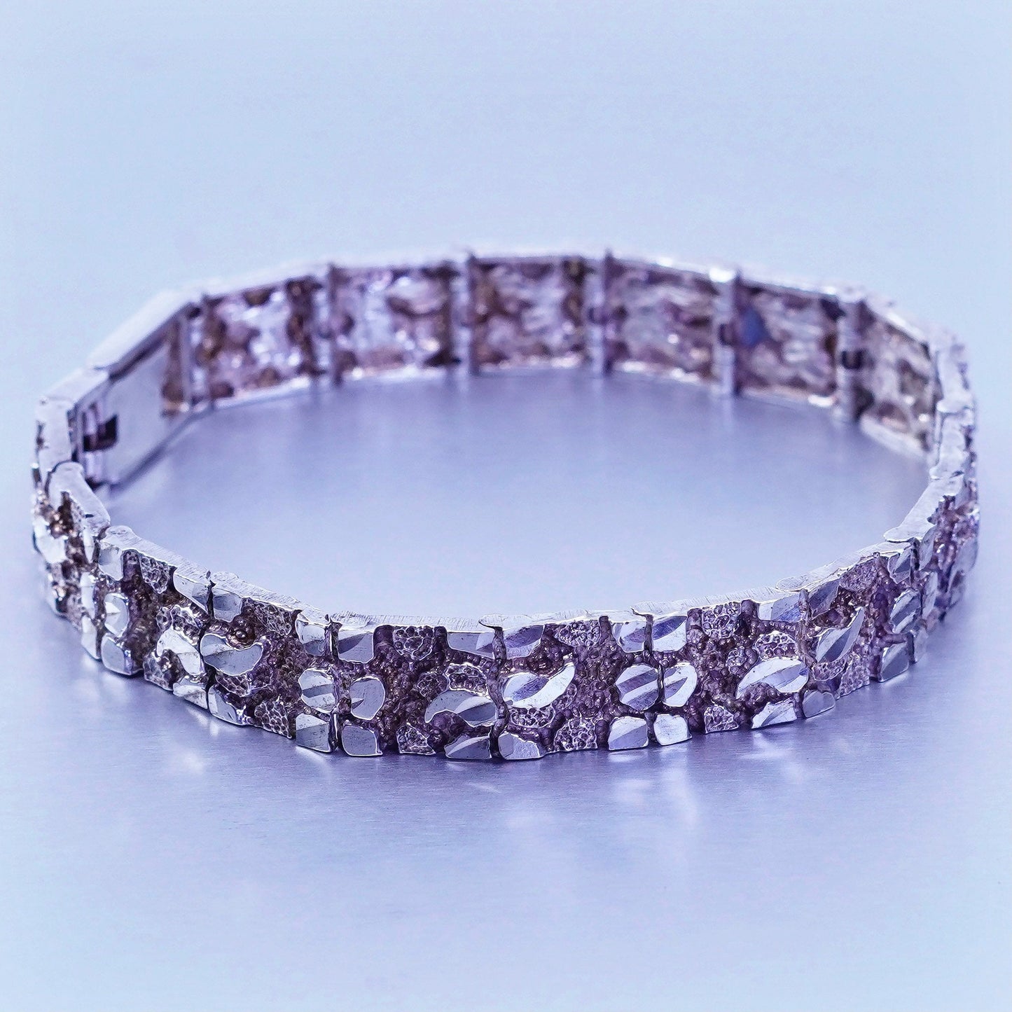 7”, Vintage Sterling 925 silver handmade textured tennis bracelet chain