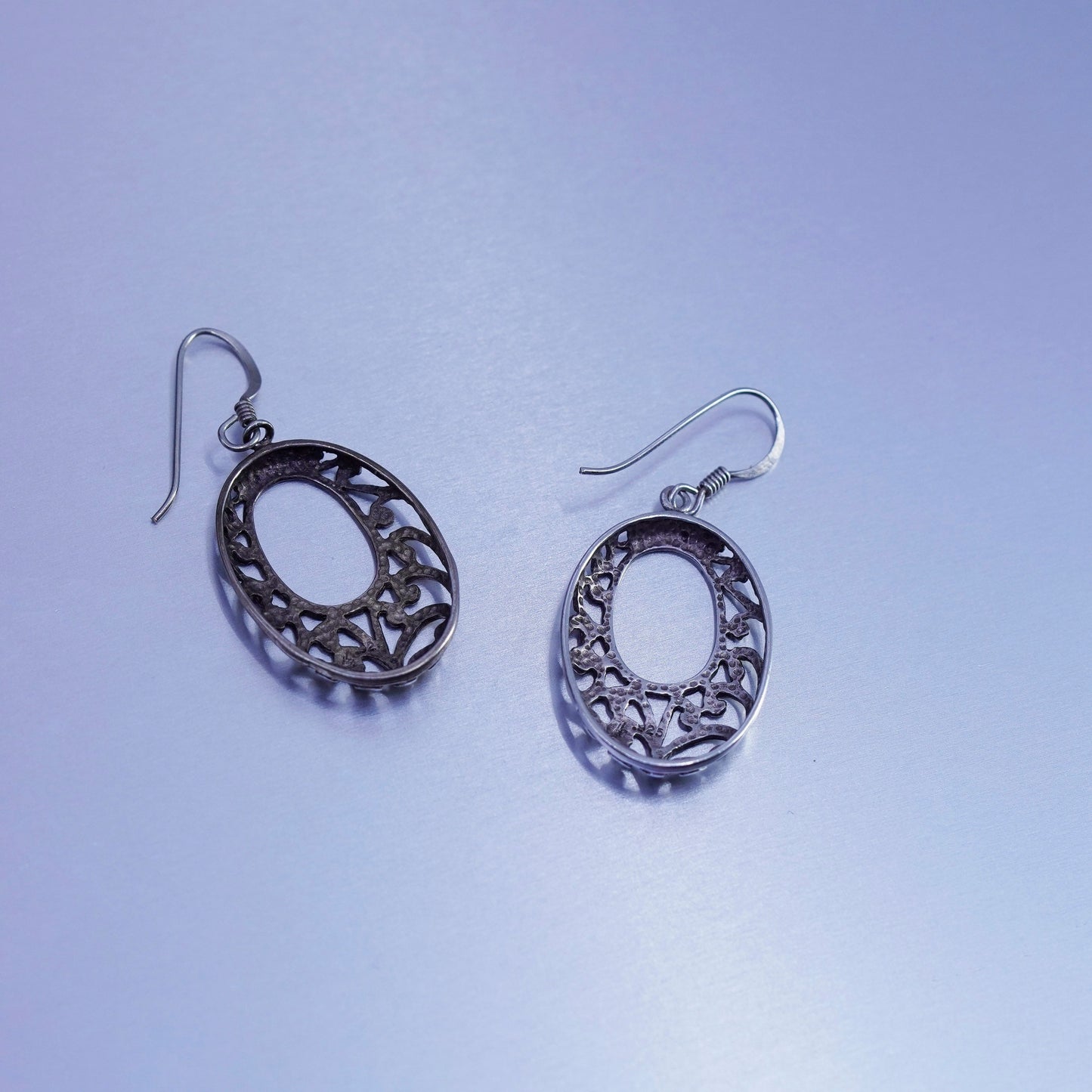 Vintage Sterling 925 silver handmade filigree oval earrings