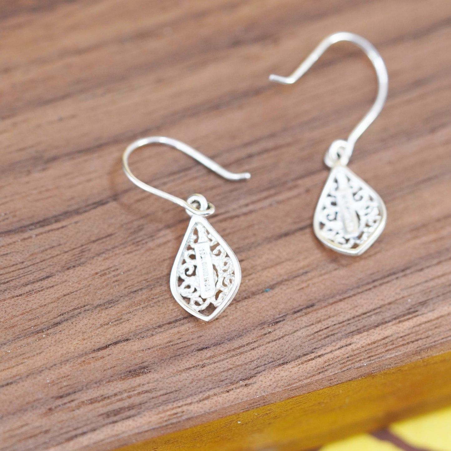 Vintage Sterling silver handmade earrings, 925 Filigree teardrop dangle