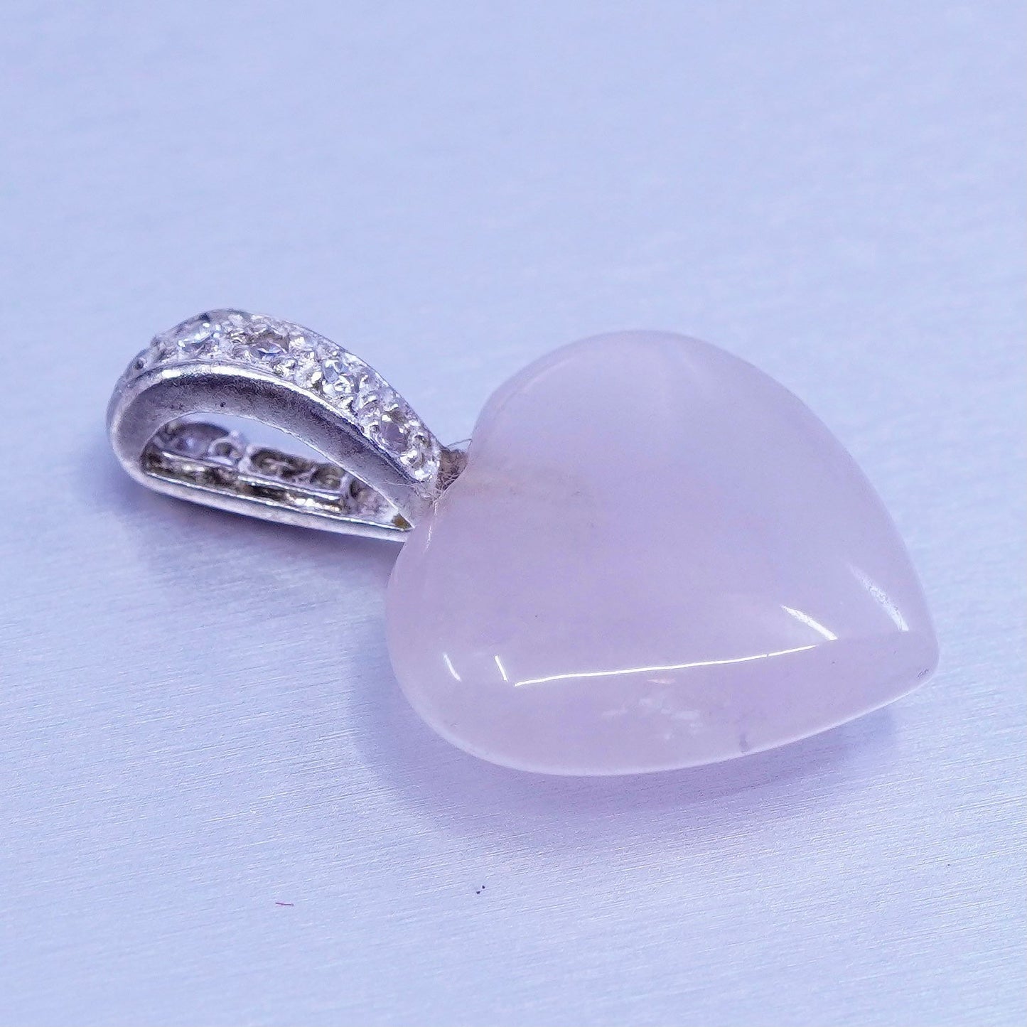 antique sterling 925 silver pendant with heart rose quartz and Cz