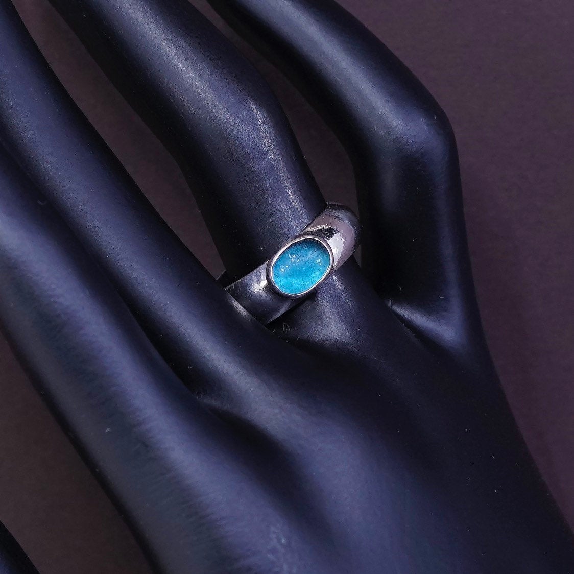 sz 7, vtg Sterling silver engagement ring, mexico 925 w/ blue crystal