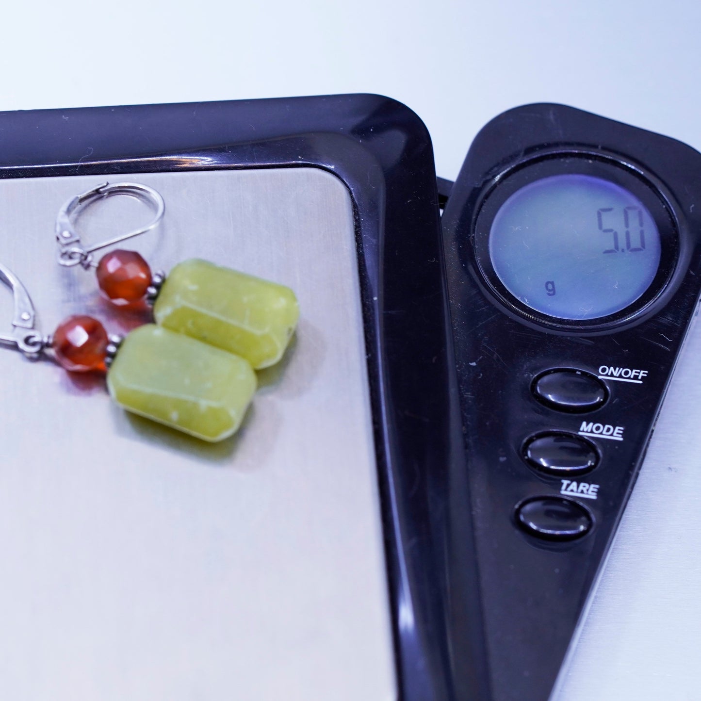 Vintage Sterling 925 silver handmade earrings with jade and carnelian beads