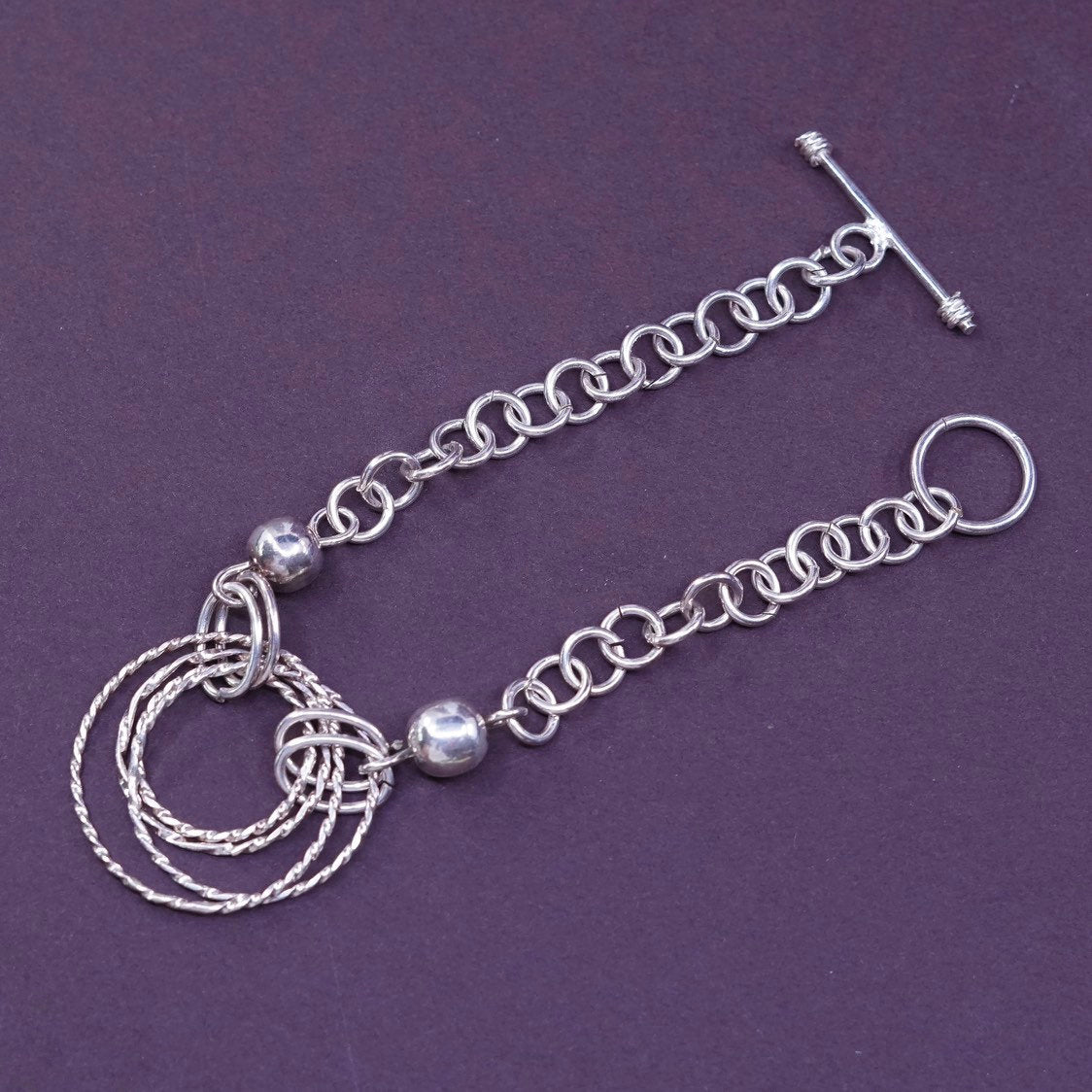 6.75", 5mm, Sterling silver handmade charm bracelet, 925 bold circle chain