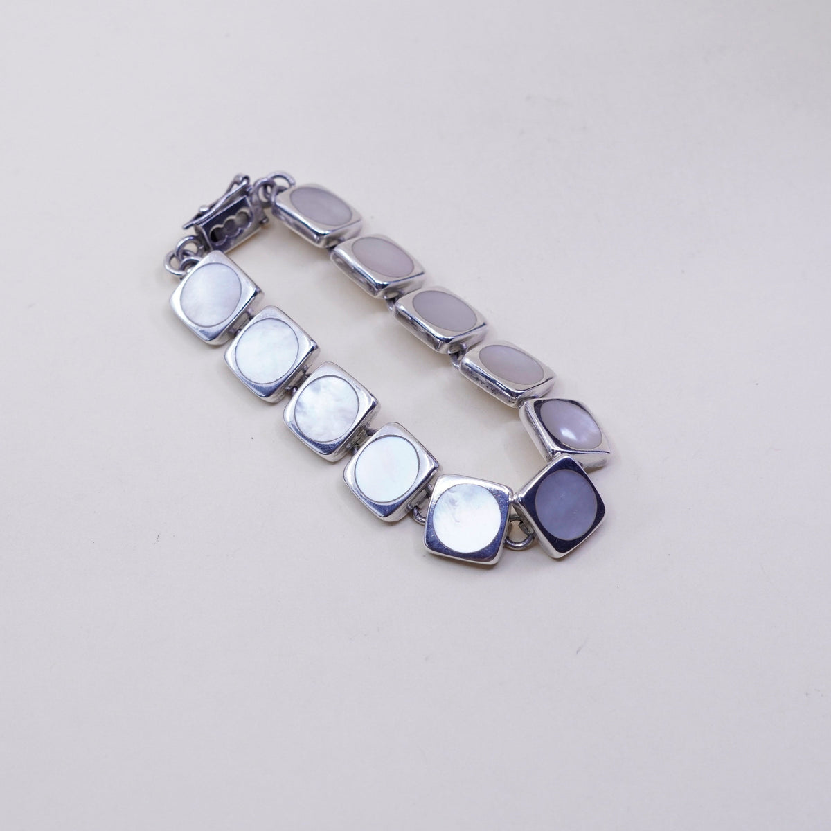 7”, Vintage Sterling silver handmade bracelet, 925 chain with mother of pearl