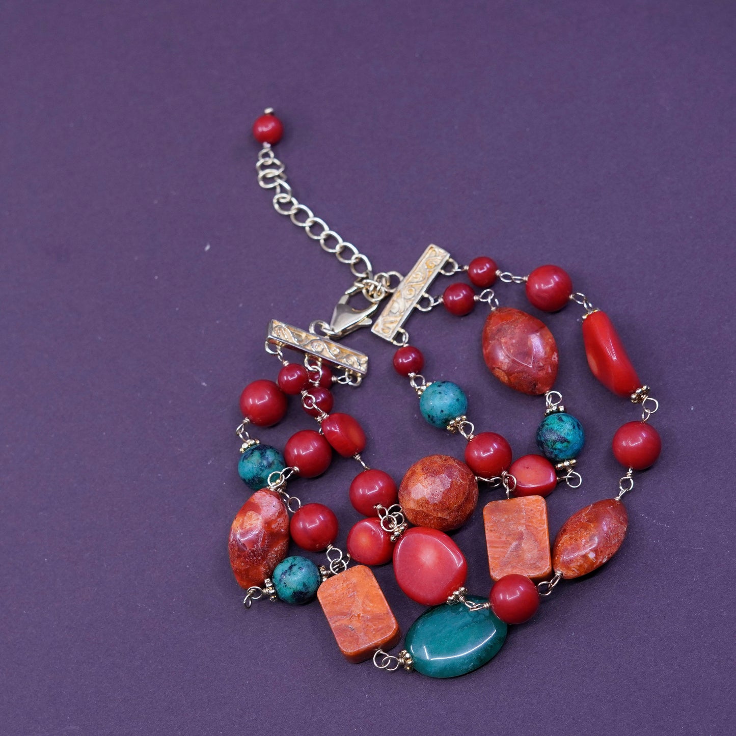 6.5” Lucas Lameth Luc vermeil gold 925 Sterling Silver bracelet turquoise Coral