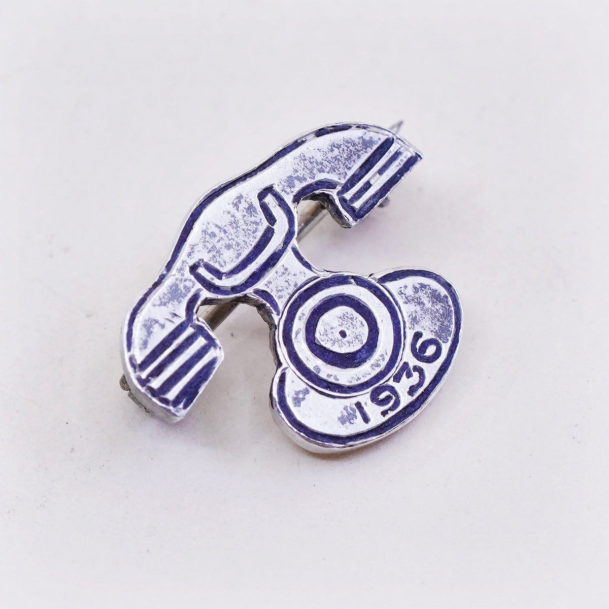 Vintage Sterling silver handmade brooch, 925 old fashion telephone pin