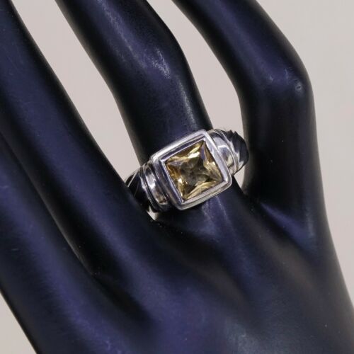 Sz 7, Vtg Sterling Silver handmade Ring, 925 Silver Ribbed Band W/ citrine