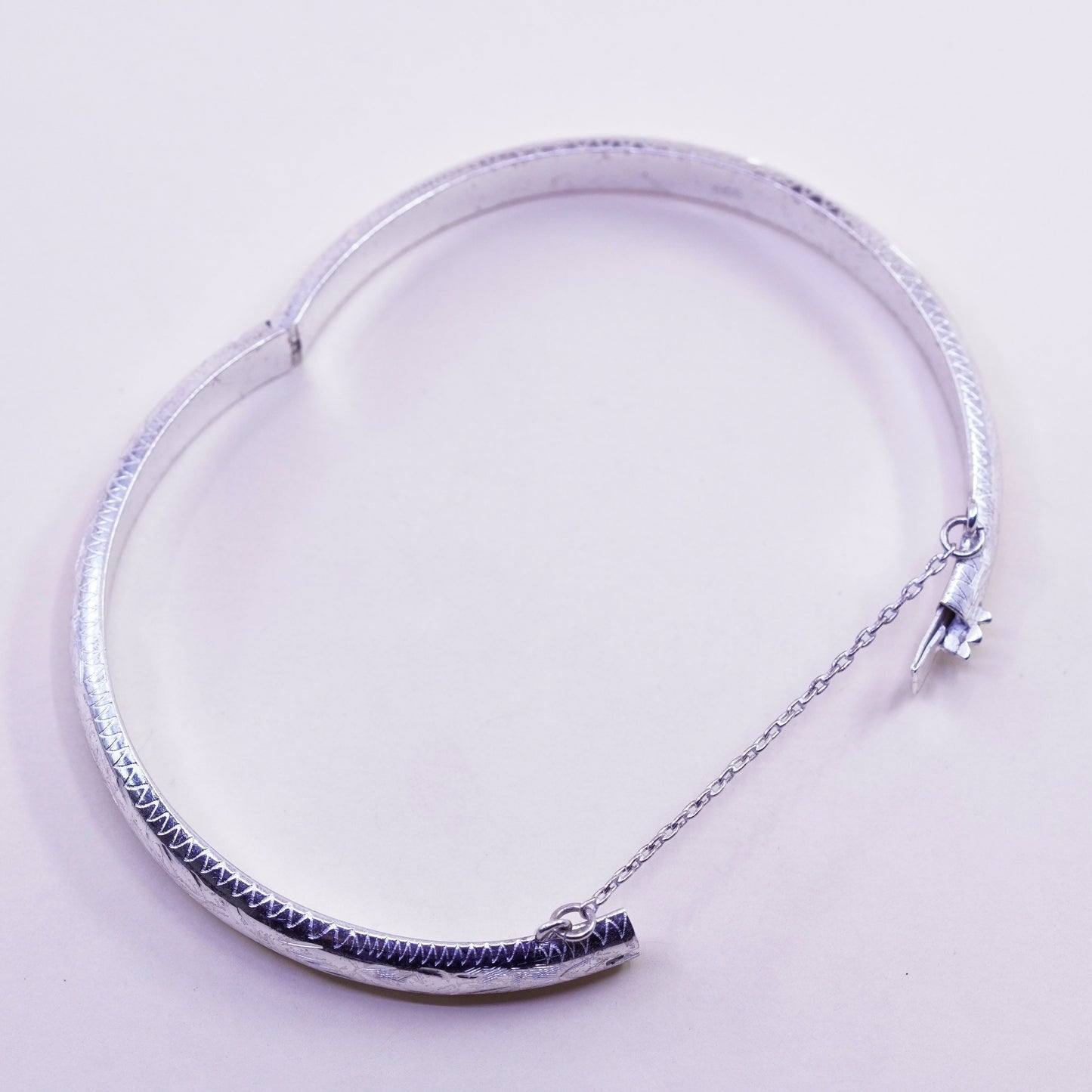 7.25”, Vintage sterling silver handmade bracelet, textured 925 hinged bangle