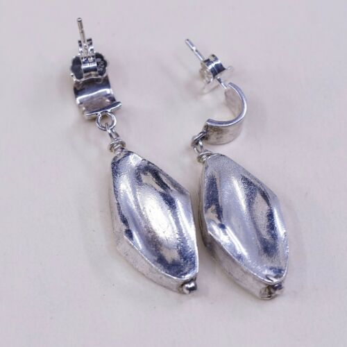 Vtg Modern Sterling Silver Handmade Earrings, 925 Nugget Dangles, Silver Tested