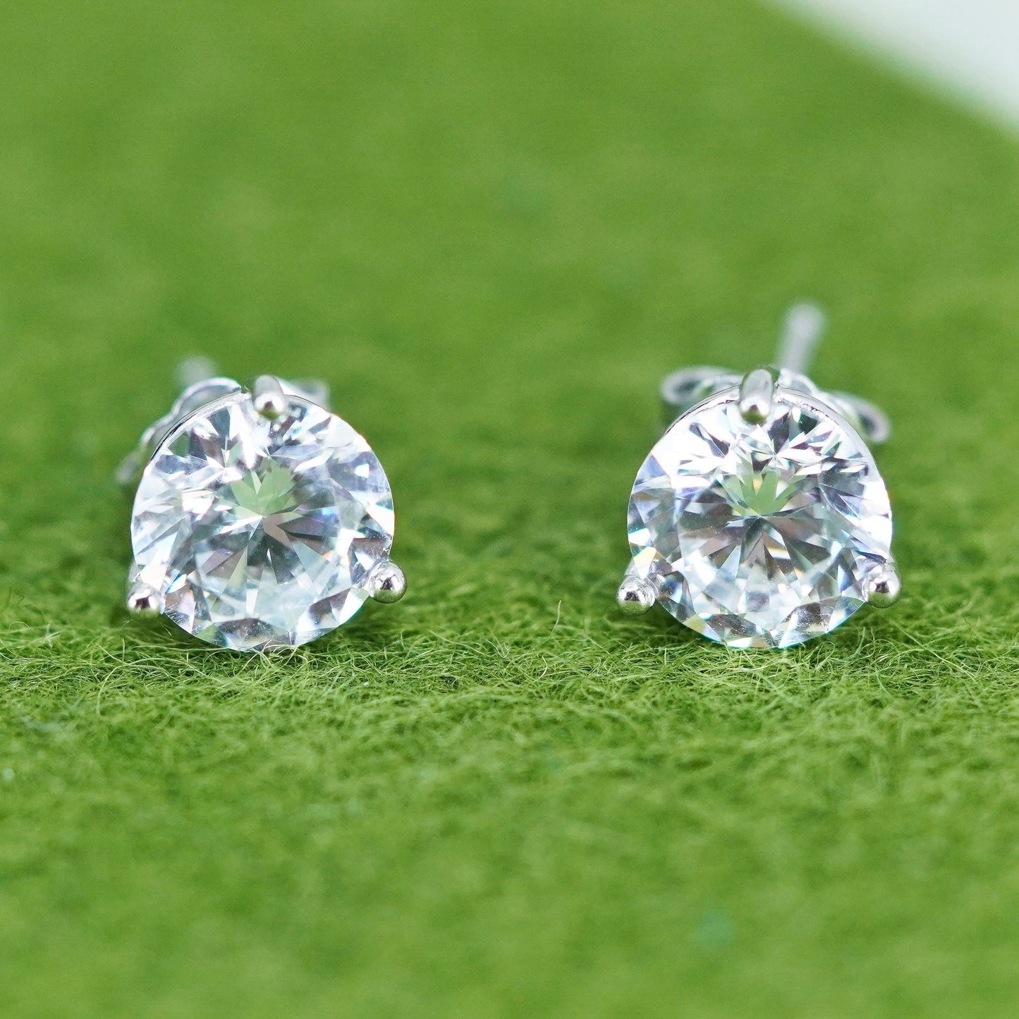 7mm, Vintage sterling silver genuine cz studs, fashion minimalist earrings