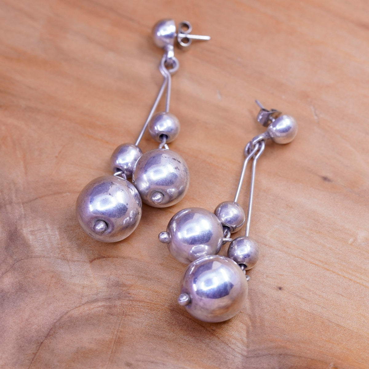 Vintage Mexico Sterling silver handmade earrings, 925 beads drops