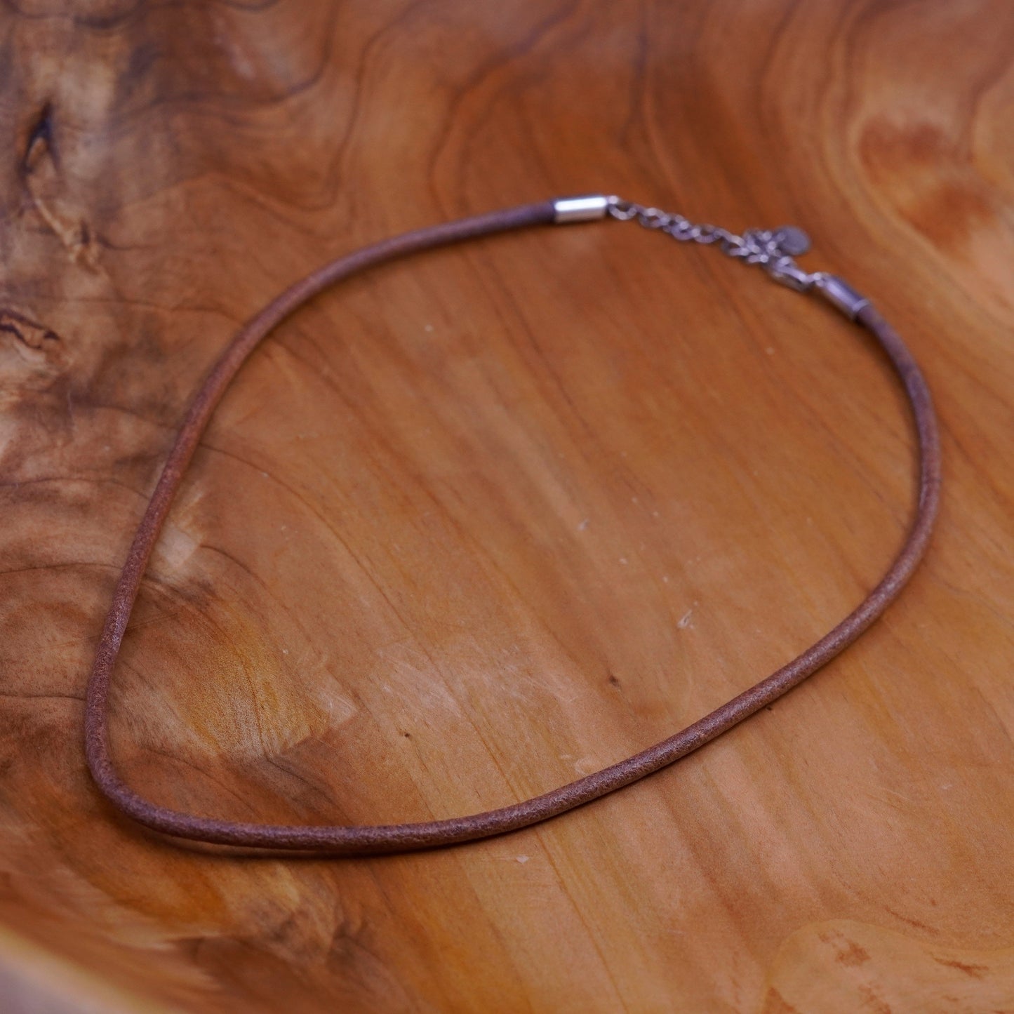18”, vintage handmade necklace, black linen thread choker sterling silver clasp
